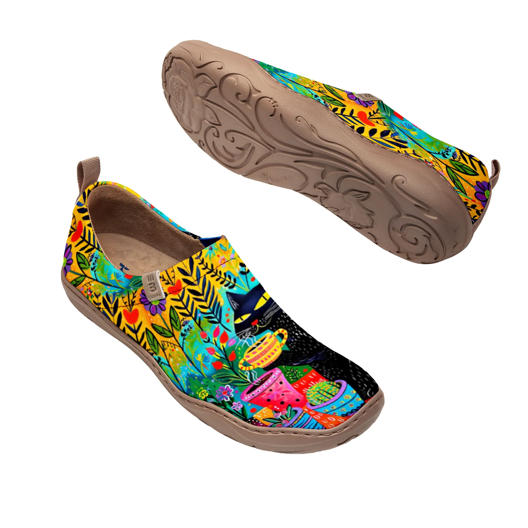 Yiume Women's Art Slip-On Casual Canvas Shoes Colorful Cat Coffee Painted,100% Cotton
