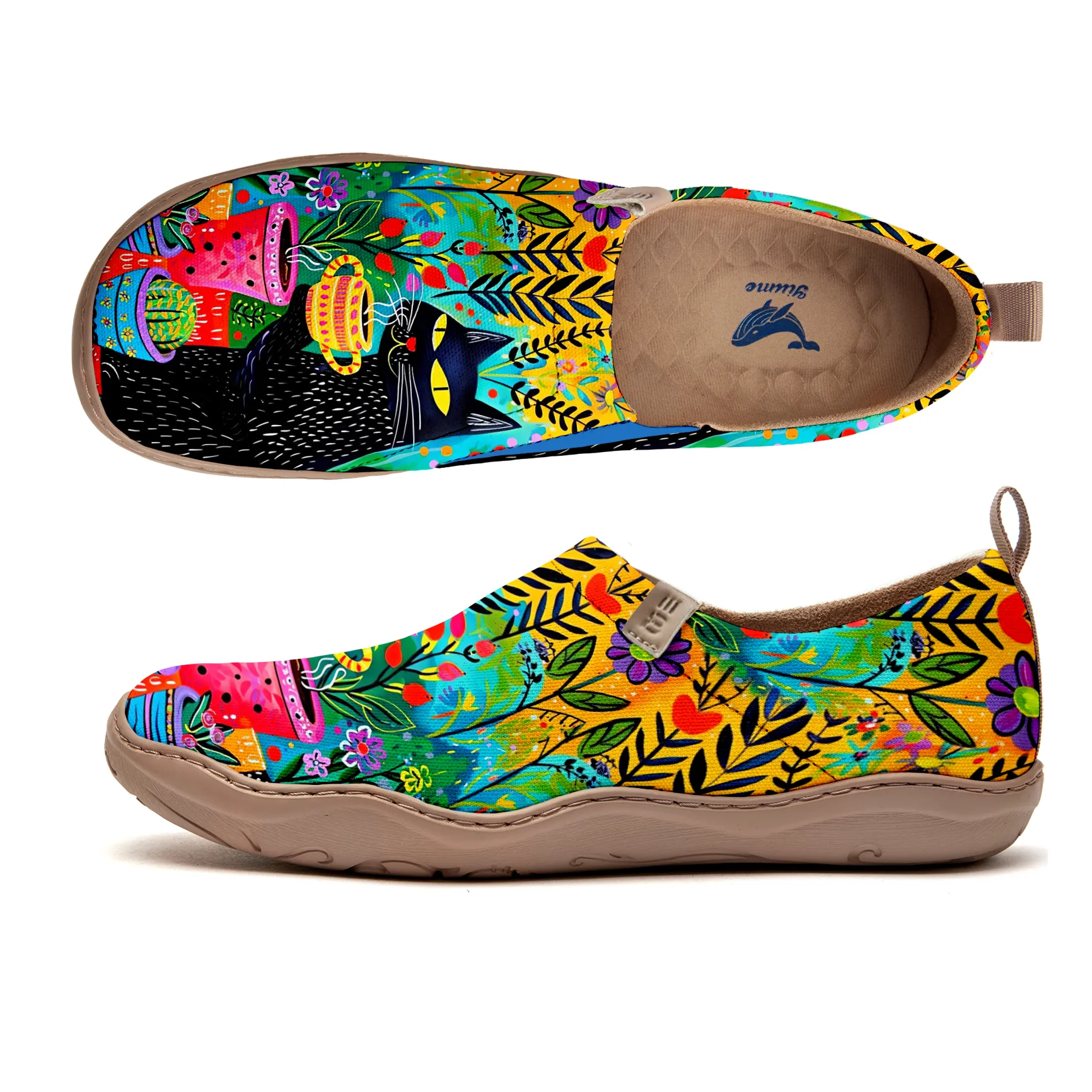 Yiume Women's Art Slip-On Casual Canvas Shoes Colorful Cat Coffee Painted,100% Cotton
