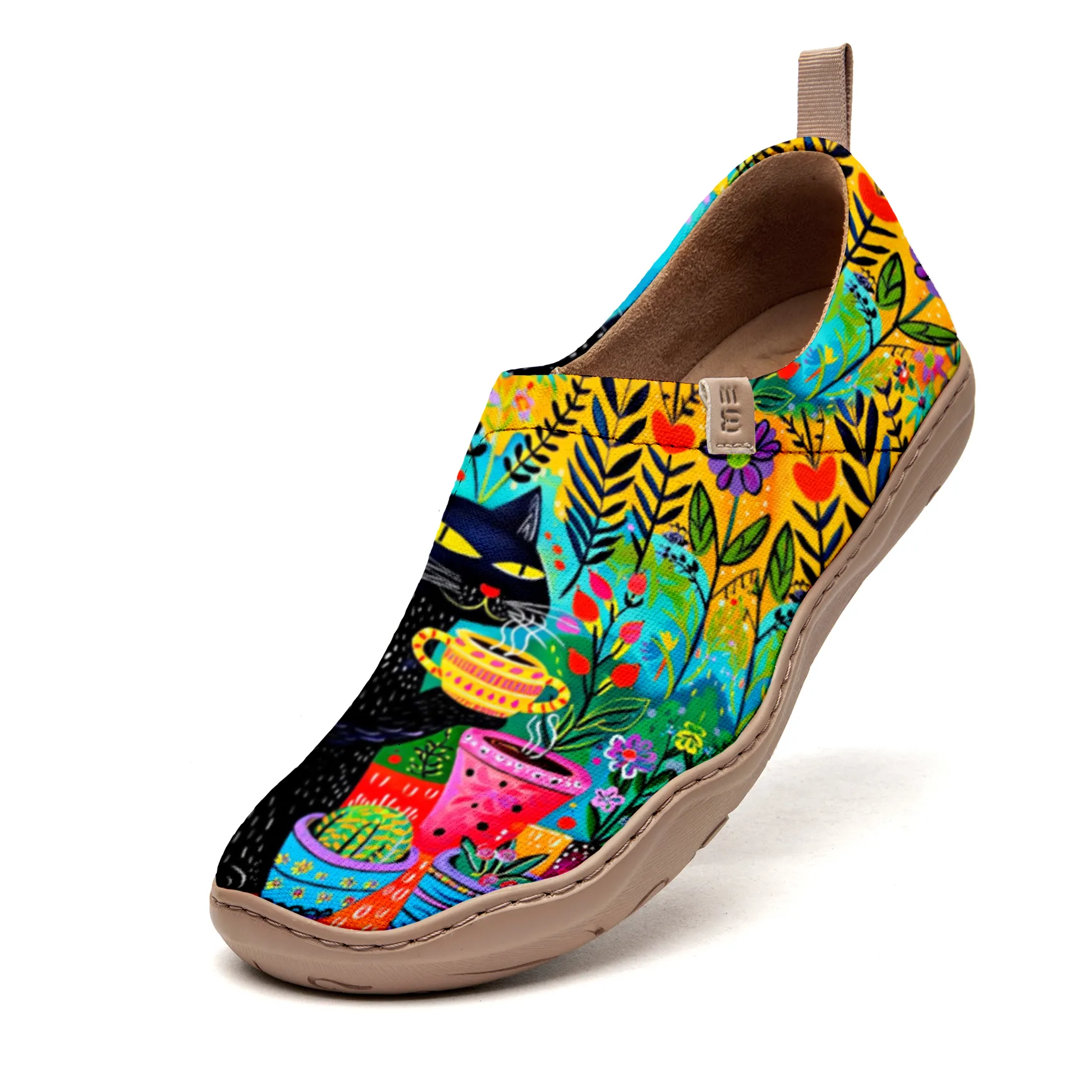 Yiume Women's Art Slip-On Casual Canvas Shoes Colorful Cat Coffee Painted,100% Cotton