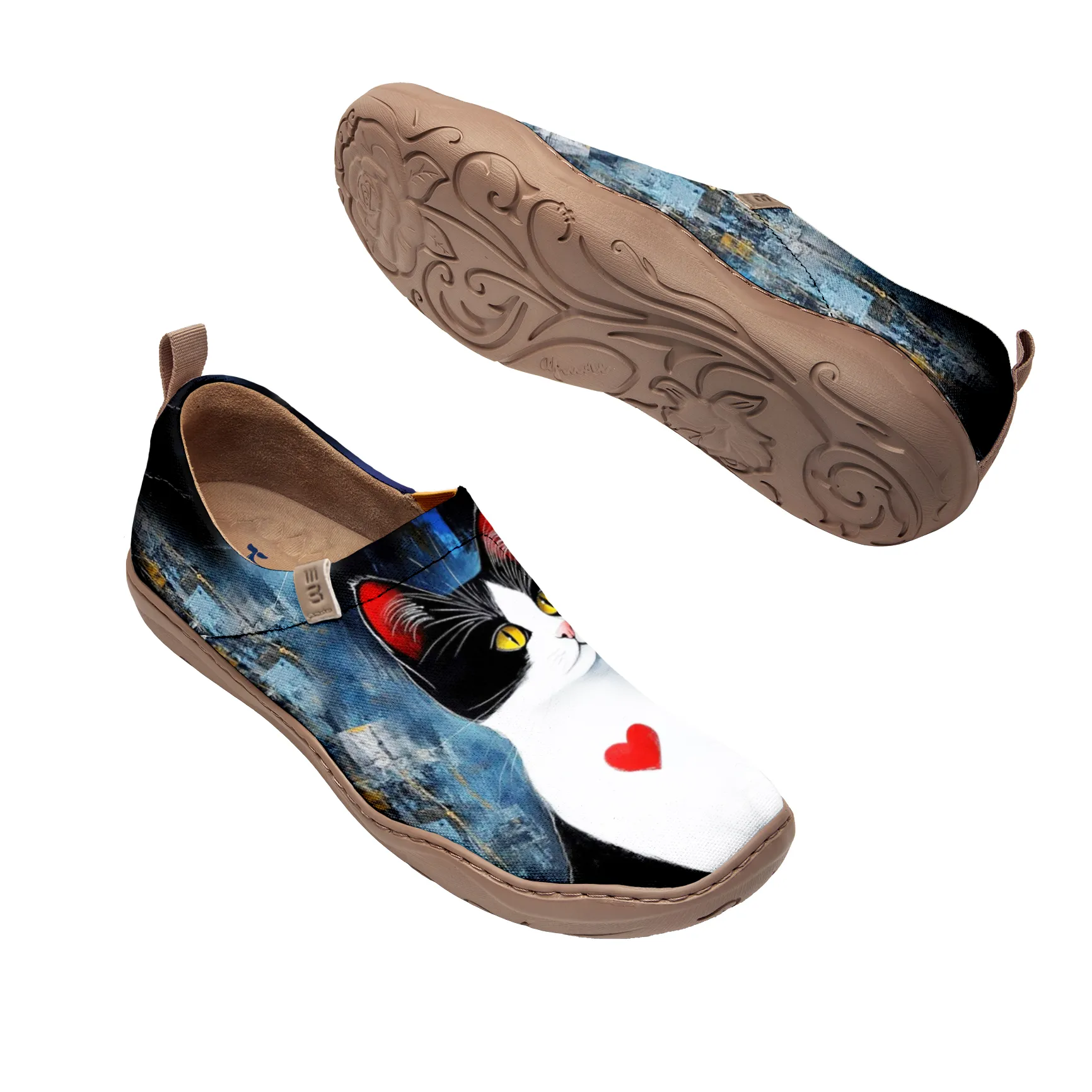 Yiume Women's Art Slip-On Casual Canvas Shoes Heart Marked Mew Painted,100% Cotton