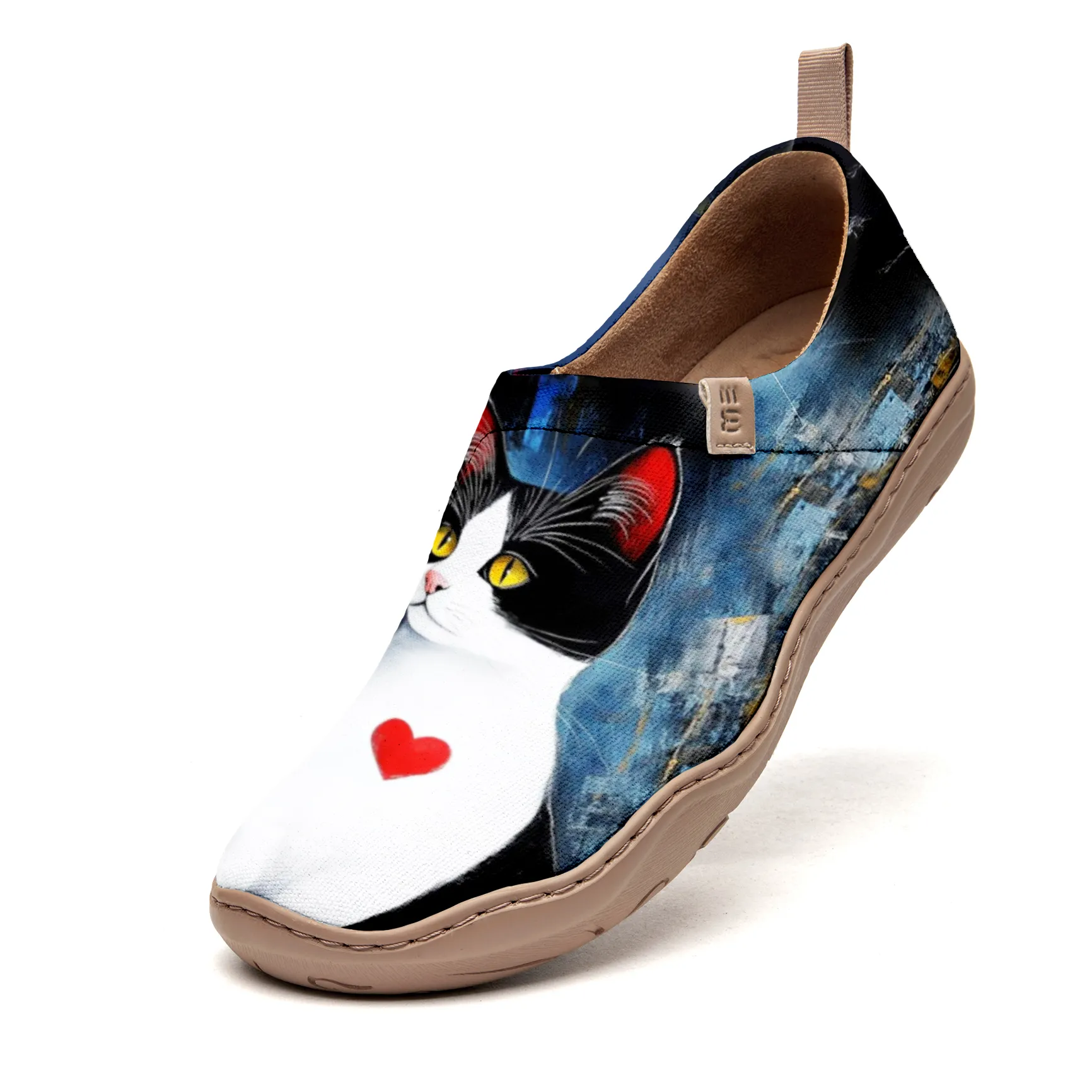 Yiume Women's Art Slip-On Casual Canvas Shoes Heart Marked Mew Painted,100% Cotton