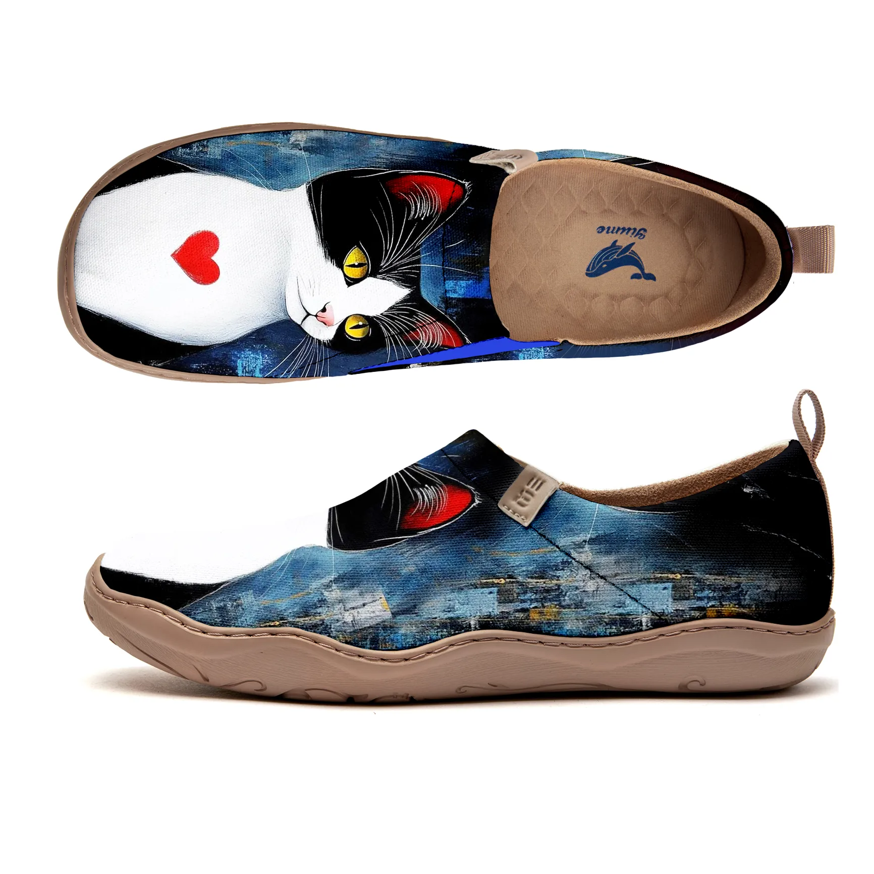 Yiume Women's Art Slip-On Casual Canvas Shoes Heart Marked Mew Painted,100% Cotton