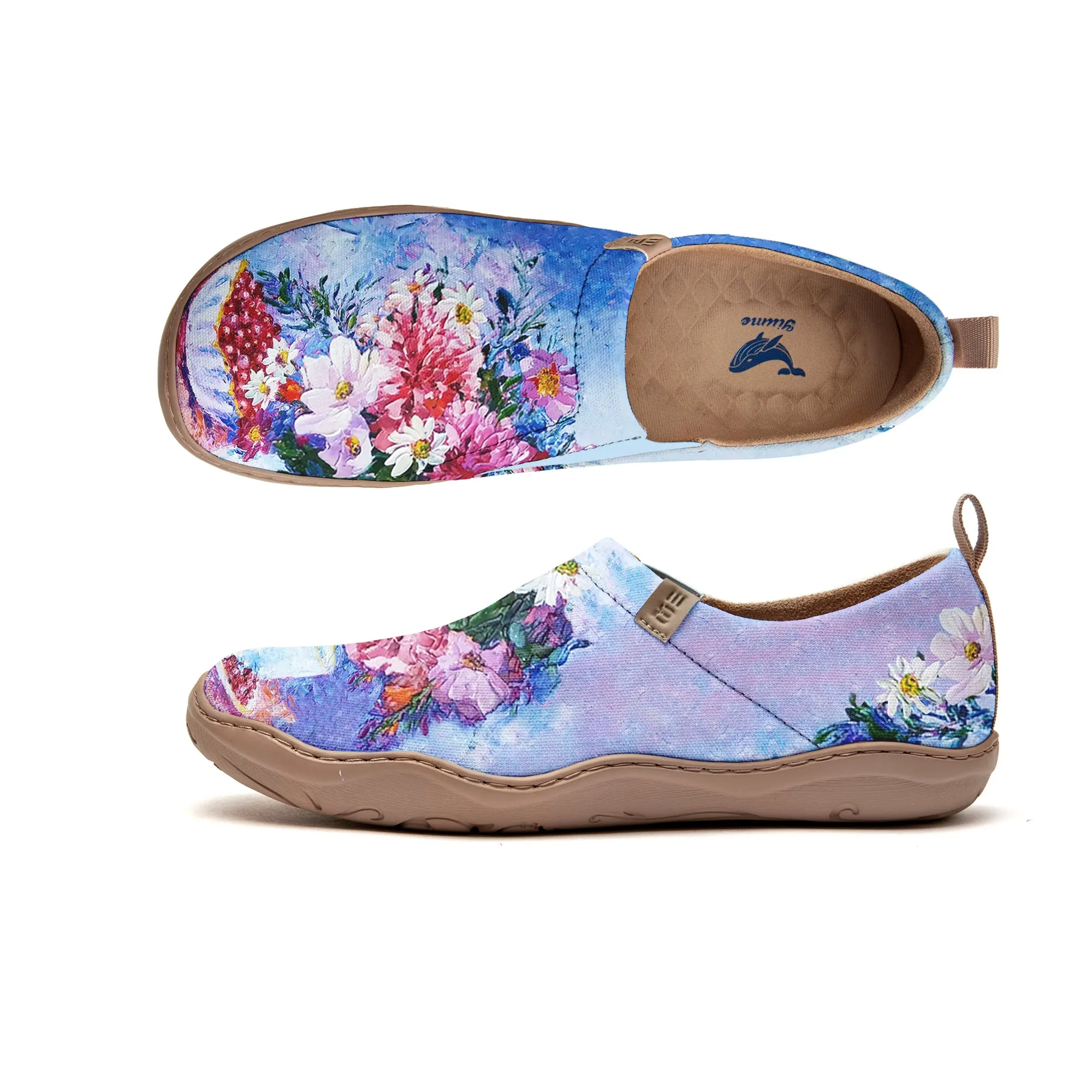 Yiume Women's Art Slip-On Casual Canvas Shoes Pink And Blue Floral Oil Print Painted,100% Cotton