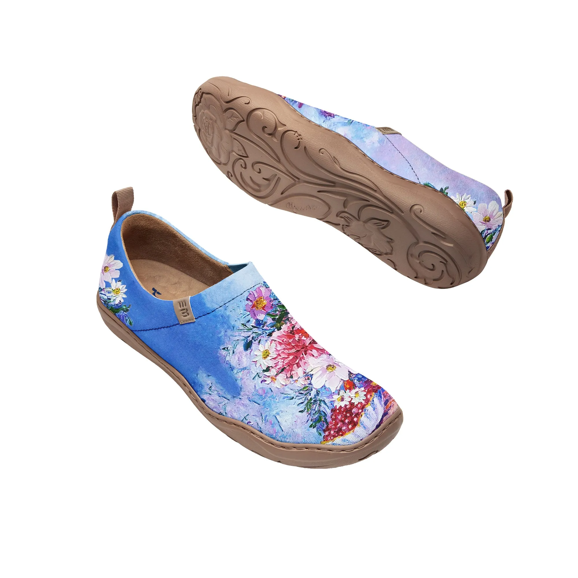 Yiume Women's Art Slip-On Casual Canvas Shoes Pink And Blue Floral Oil Print Painted,100% Cotton