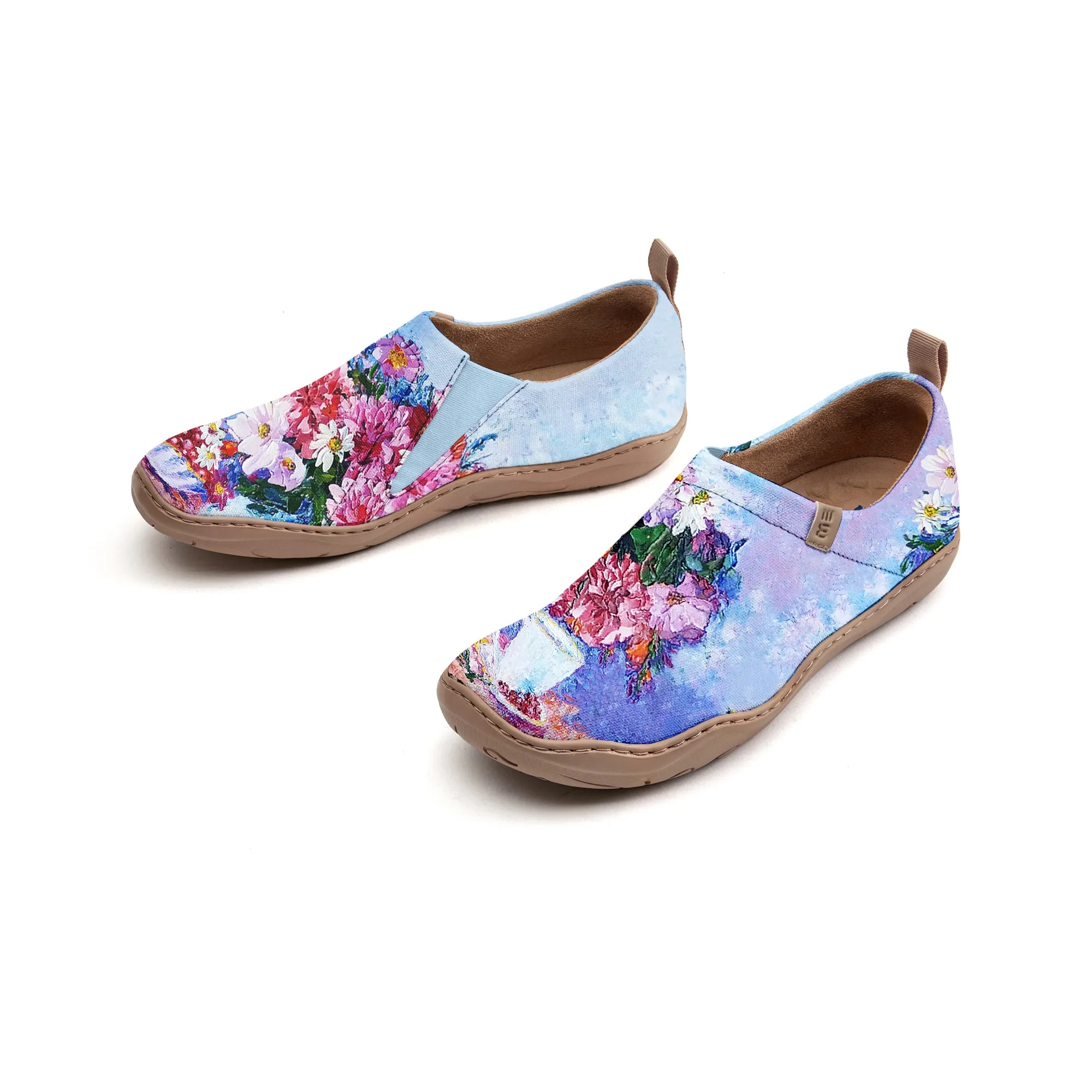 Yiume Women's Art Slip-On Casual Canvas Shoes Pink And Blue Floral Oil Print Painted,100% Cotton