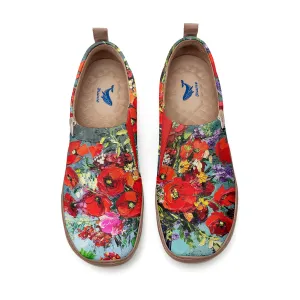 Yiume Women's Art Slip-On Casual Canvas Shoes Red Oil Painting Flowers Painted,100% Cotton