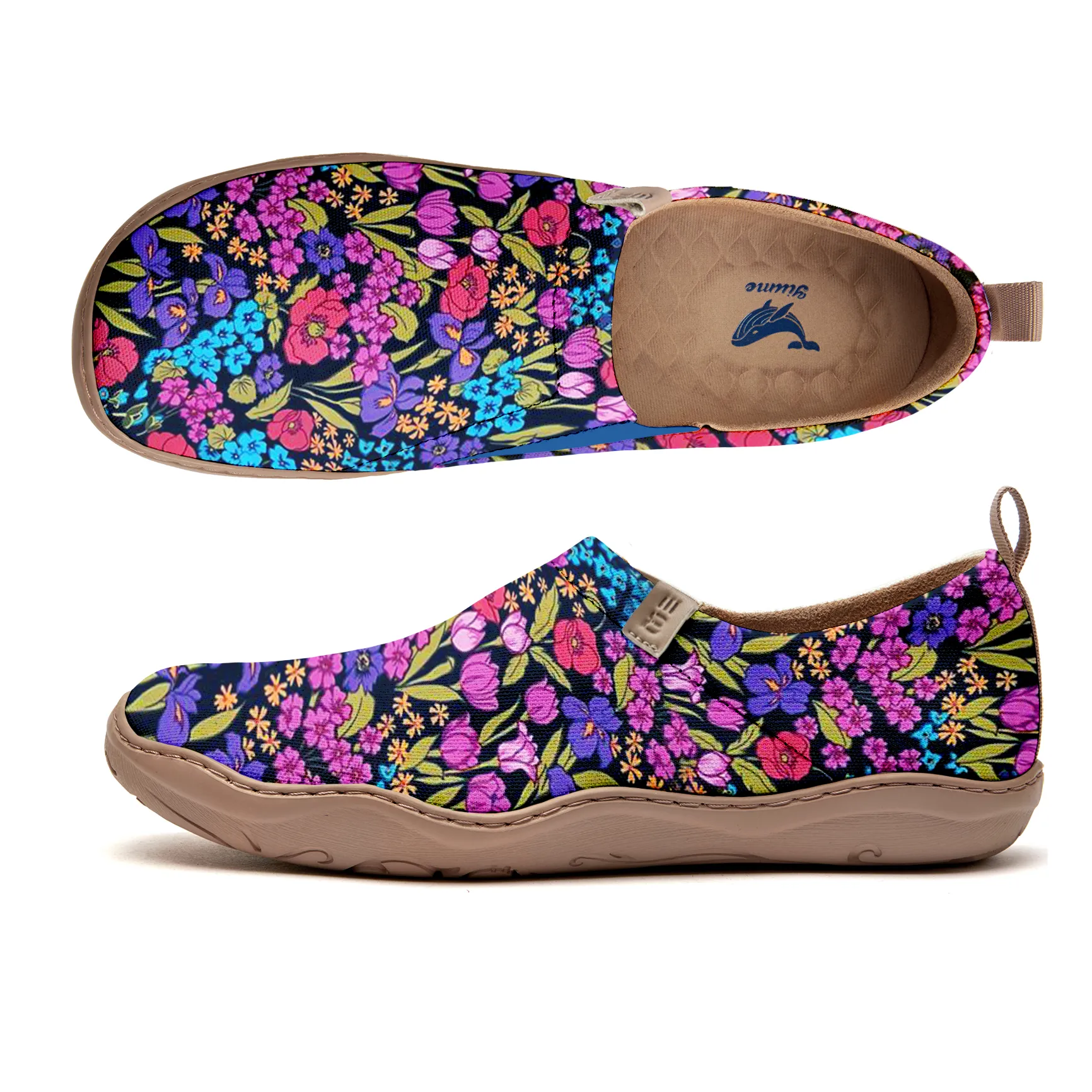 Yiume Women's Art Slip-On Casual Canvas Shoes Violet Blossoms Print Painted,100% Cotton