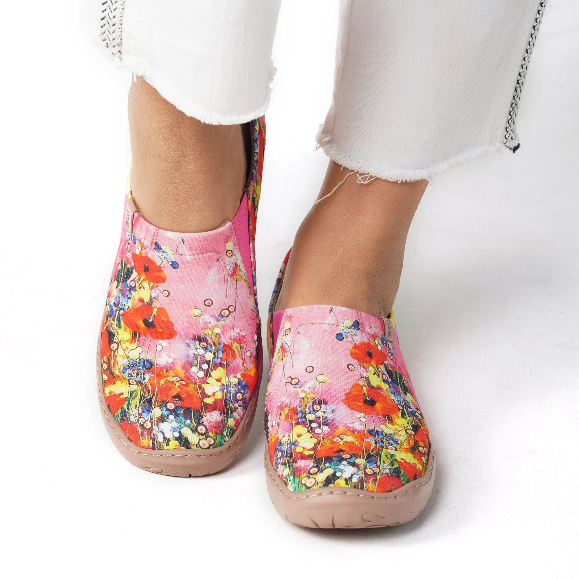 Yiume Women's Art Slip-On Casual Canvas Shoes Wildflower Whisper Pink Painted,100% Cotton