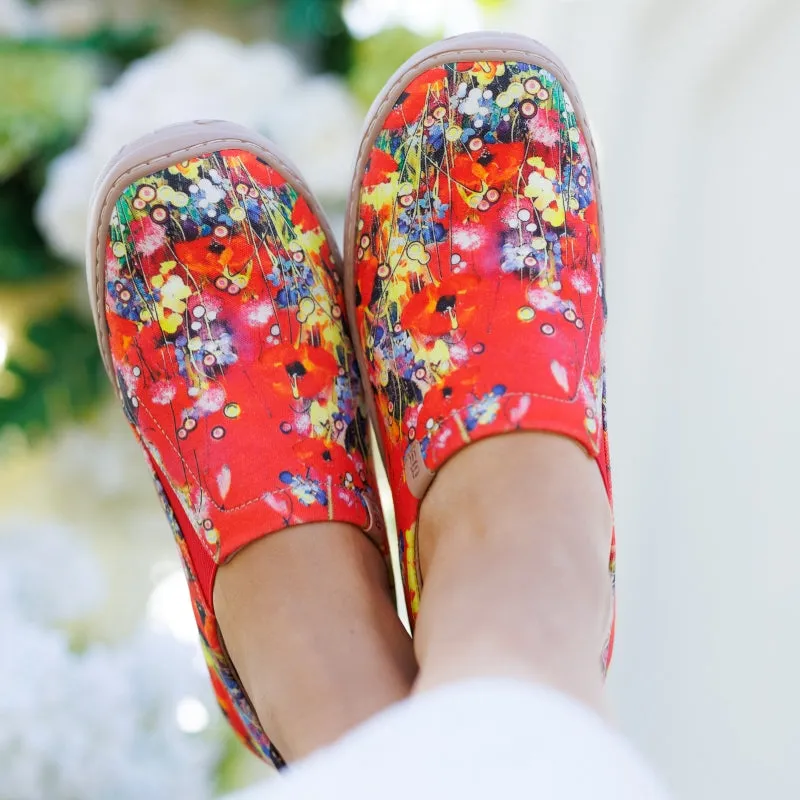 Yiume Women's Art Slip-On Casual Canvas Shoes Wildflower Whisper Red Painted,100% Cotton