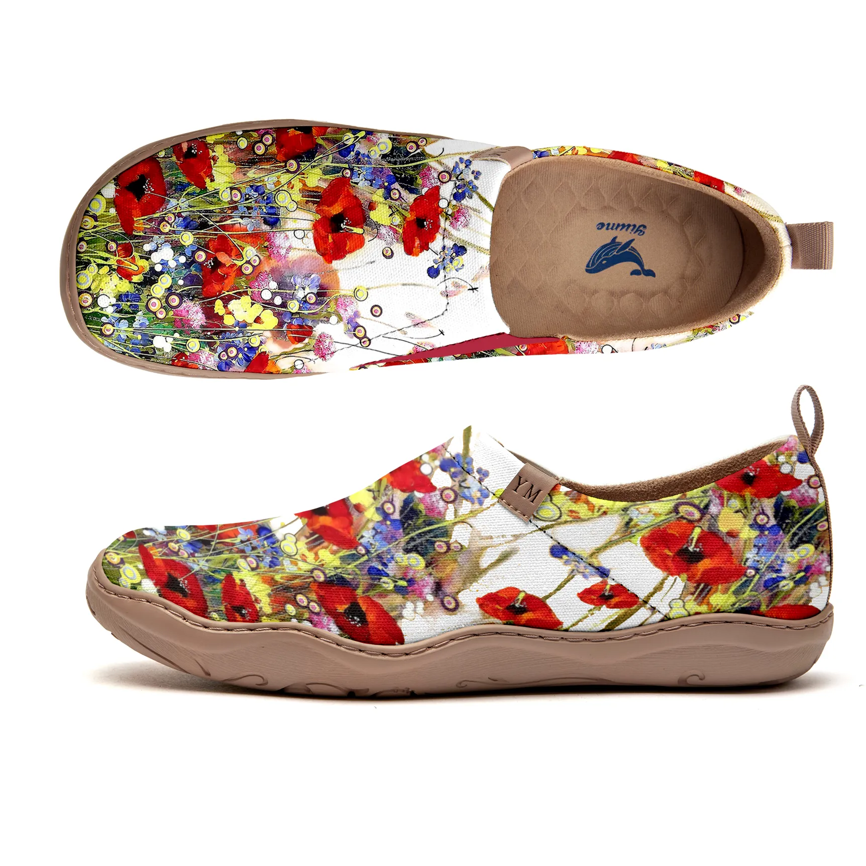 Yiume Women's Art Slip-On Casual Canvas Shoes Wildflower Whisper White Painted,100% Cotton