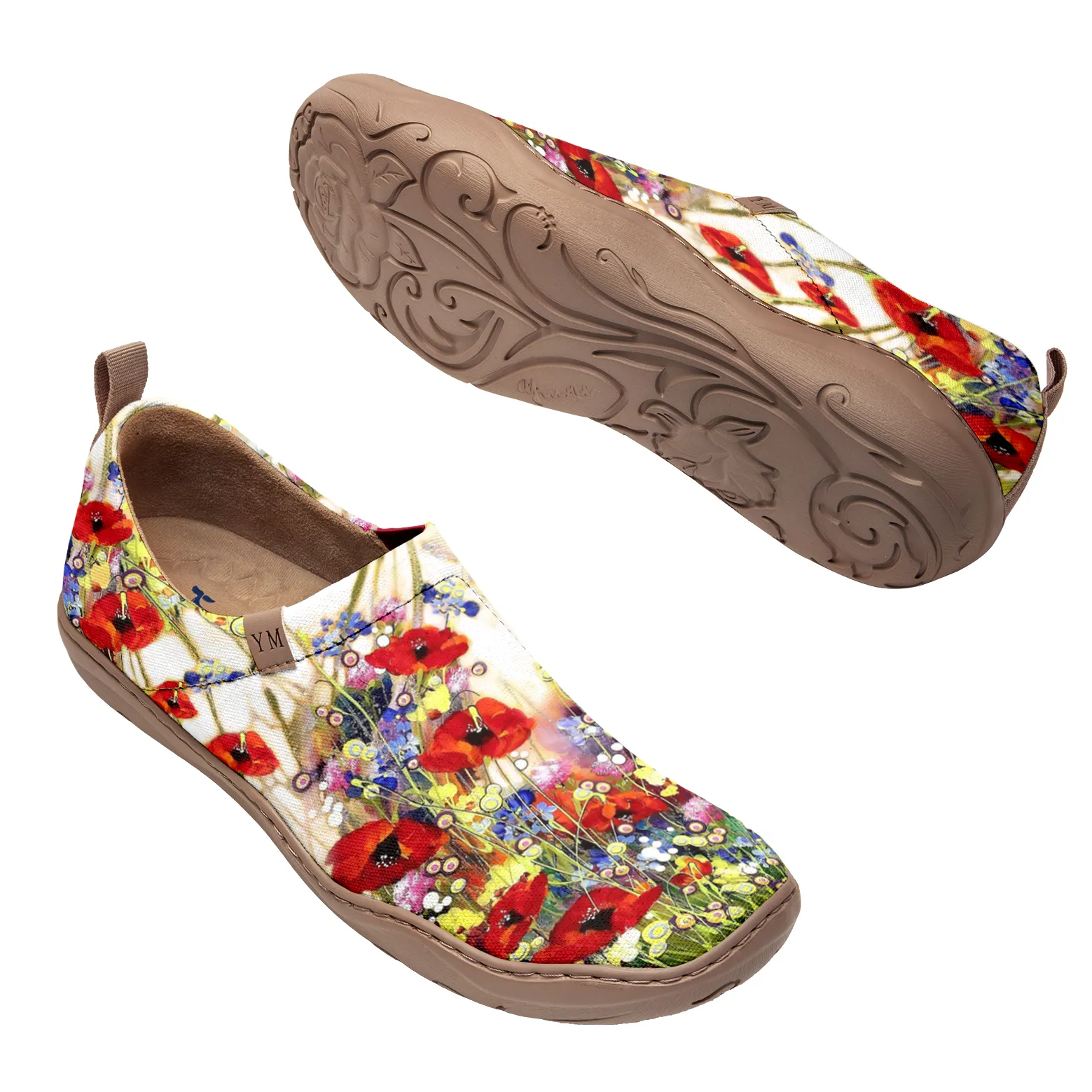 Yiume Women's Art Slip-On Casual Canvas Shoes Wildflower Whisper White Painted,100% Cotton