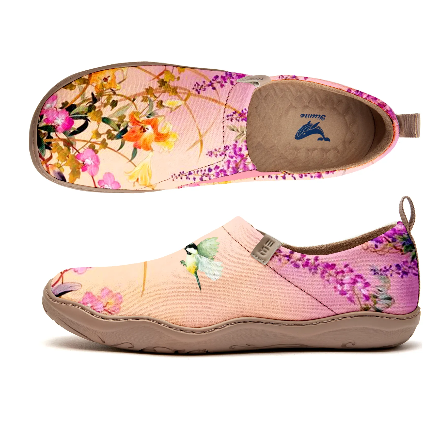Yiume Women's Art Slip-On Casual Canvas Shoes Wisteria & Birds Print Painted,100% Cotton