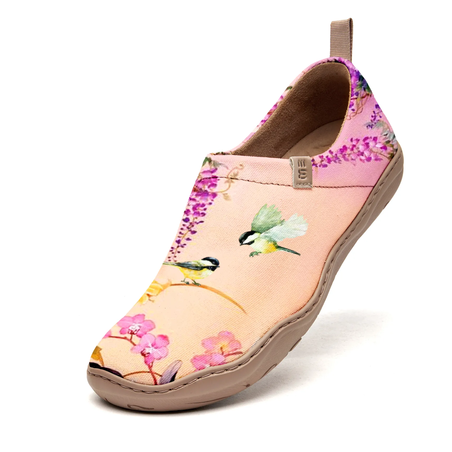 Yiume Women's Art Slip-On Casual Canvas Shoes Wisteria & Birds Print Painted,100% Cotton