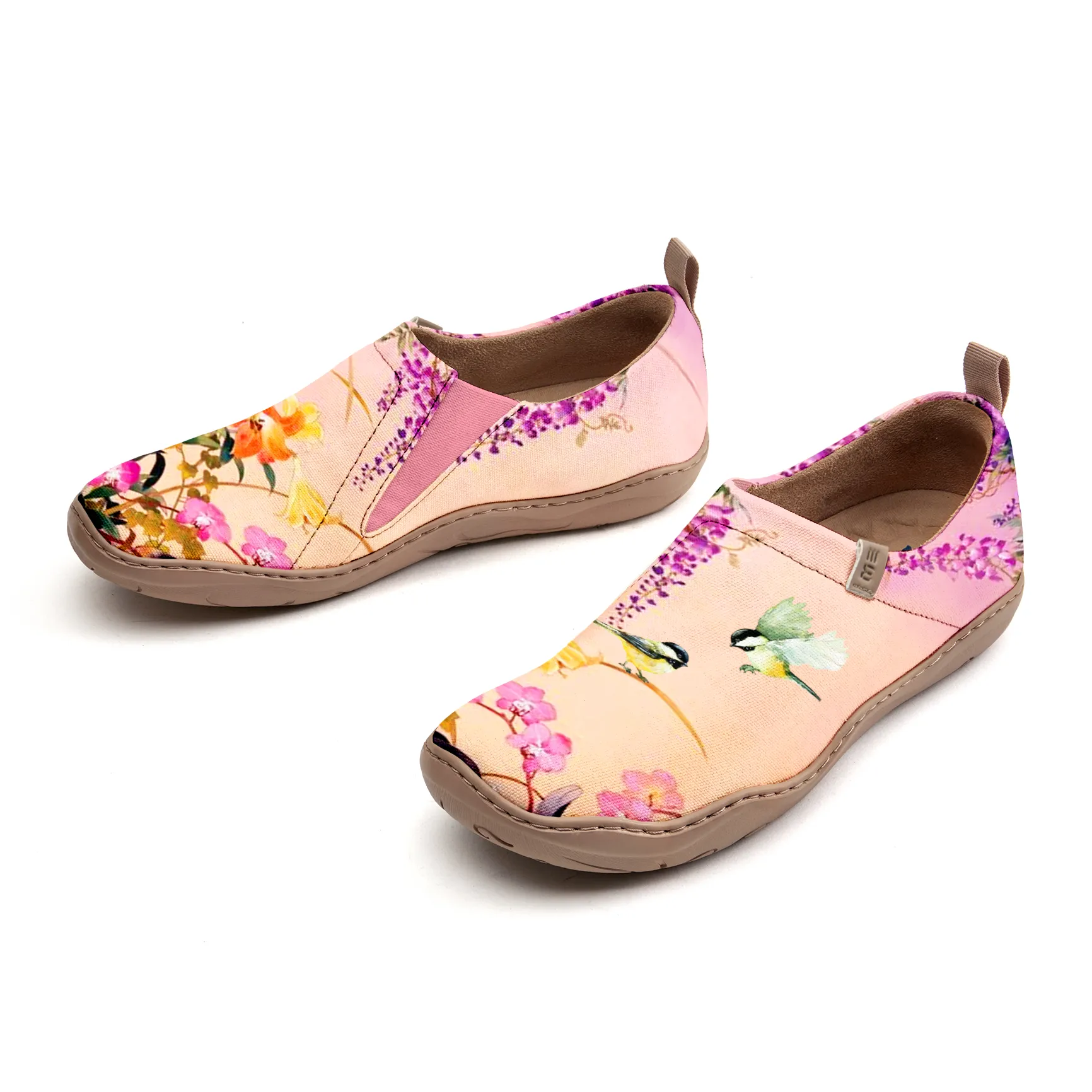 Yiume Women's Art Slip-On Casual Canvas Shoes Wisteria & Birds Print Painted,100% Cotton